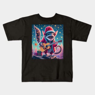Christmas tree shark possum playing guitar Kids T-Shirt